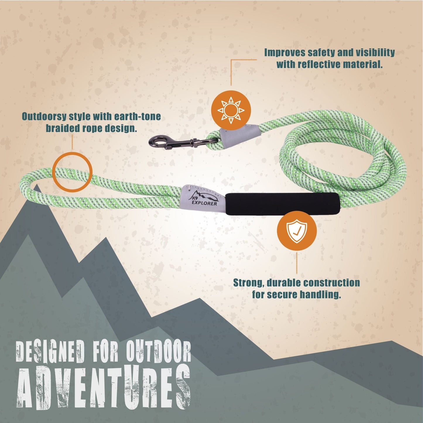 Coastal Pet Products Ocean K9 Explorer Brights Reflective Braided Rope Snap Leash